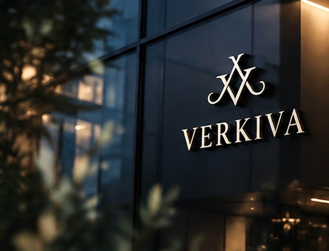 Visuell konceptbild av VERKIVA:s varumärke på en modern glasfasad